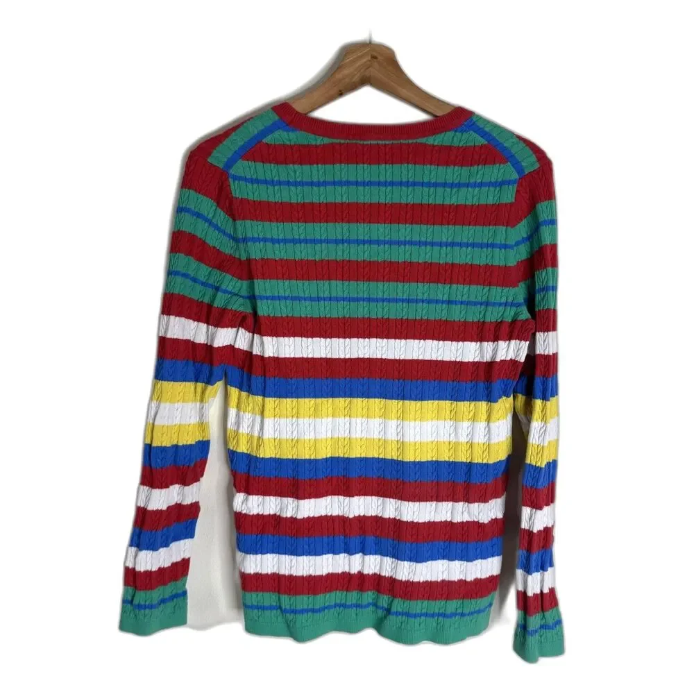 Tommy Hilfiger Sweater Womens Large Multicolor Striped Cable Knit Pullover Crew - Picture 9 of 9